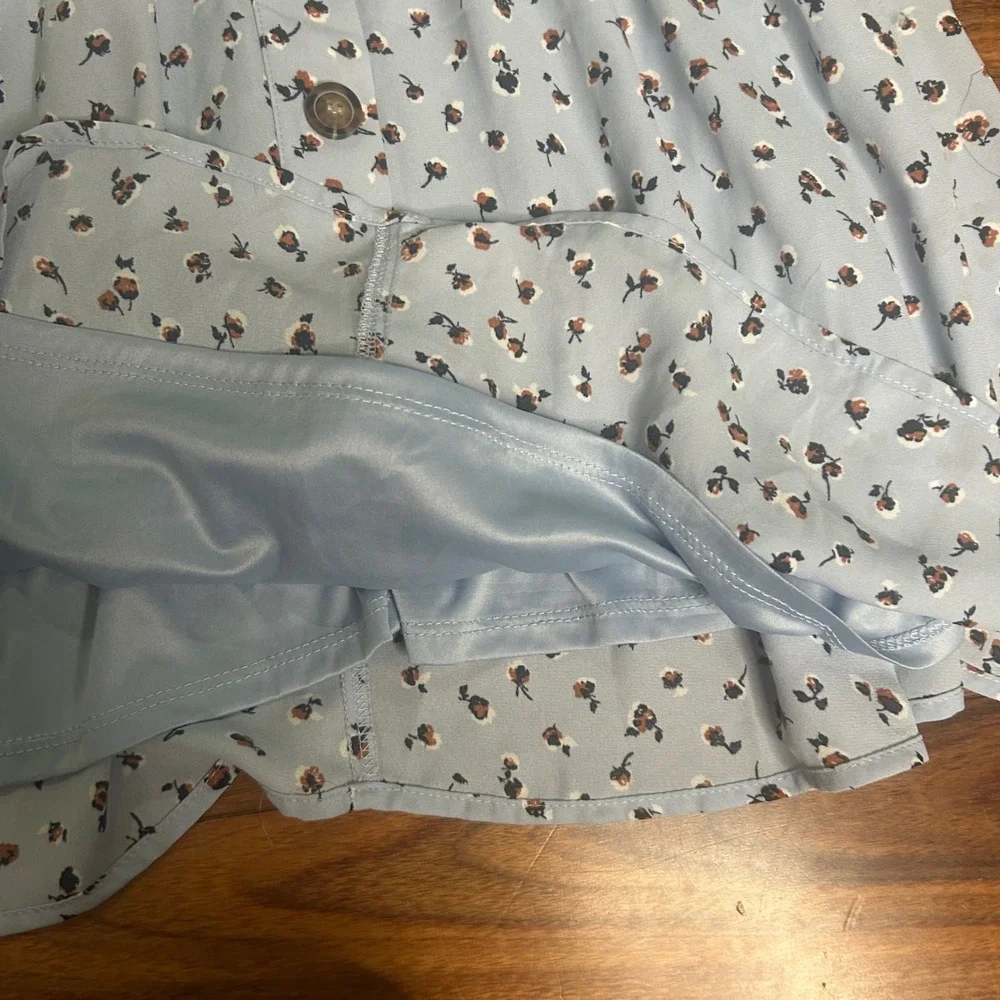 Sienna Sky Floral‎ Smocked Dress Button Front Casual Sundress Light Blue M